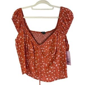 WILD FABLE Orange Floral Smocked Boho Peasant Crop Top‎ Size XL - NWT